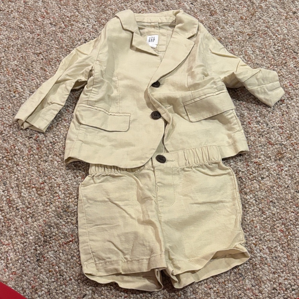 GAP Kids Beige Linen Shorts Suit, 12-18 Mo